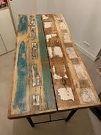 Hoge (bar) houten tafel meer kleurig groen wit ibiza style, Huis en Inrichting, Tafels | Salontafels, Ophalen, 50 tot 100 cm, Zo goed als nieuw