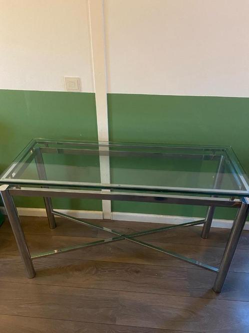 Moderne glas en metaal  sofa / console tafel, Huis en Inrichting, Tafels | Salontafels, Gebruikt, 75 cm of meer, Minder dan 50 cm