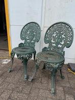 2 zware gietijzeren stoelen, smeedijzer, brocante, bistro, Tuin en Terras, Ophalen, Zo goed als nieuw, Metaal
