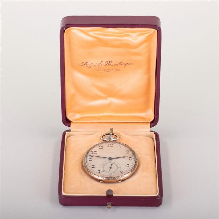 Goudkleurig verguld Elgin zakhorloge, Antiek en Kunst, Antiek | Klokken, Ophalen of Verzenden