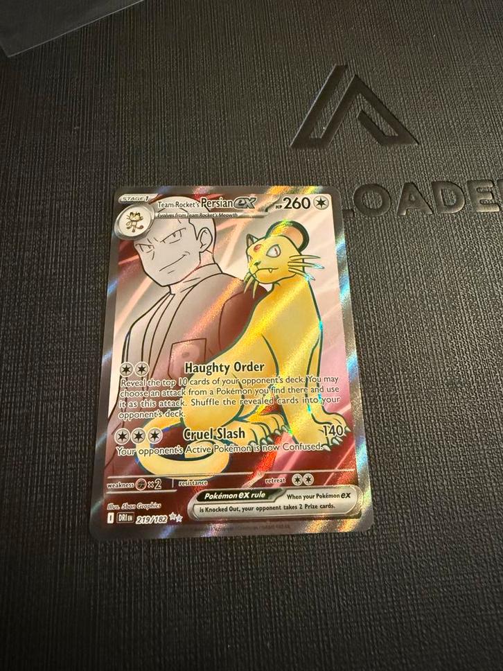 Team Rocket's Persian ex 219/182 NM, Hobby en Vrije tijd, Verzamelkaartspellen | Pokémon, Zo goed als nieuw, Losse kaart, Foil