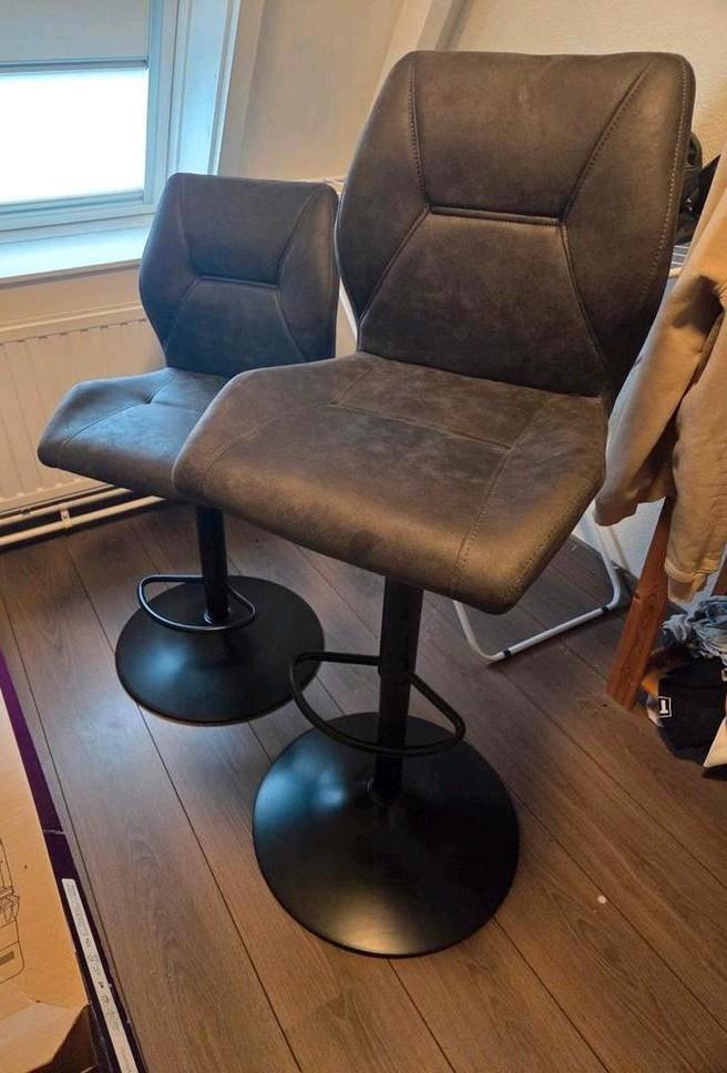 2x Barkruk Jesse - verstelbaar - antraciet, Huis en Inrichting, Fauteuils, Zo goed als nieuw, Metaal, Stof, Ophalen
