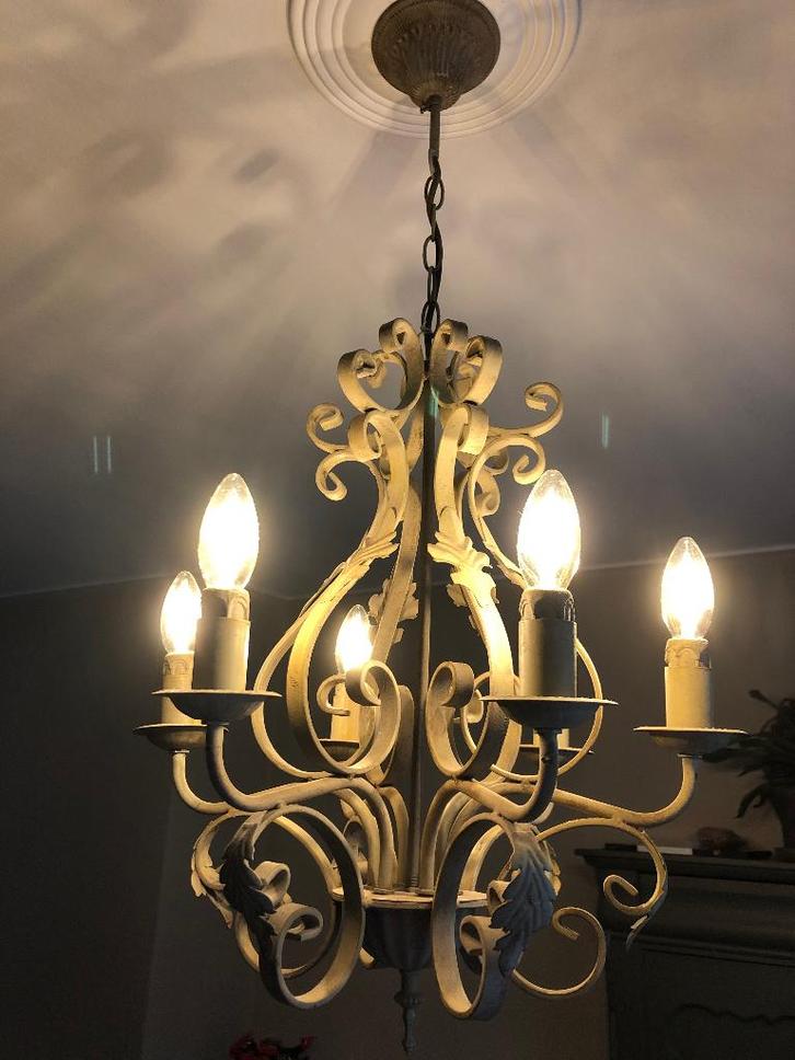 Taupe kleurige kroonluchter, Huis en Inrichting, Lampen | Kroonluchters, Zo goed als nieuw, Metaal, Ophalen