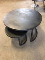 Salontafel set mango hout/staal - industrieel, Ophalen, ., Rond, Nieuw