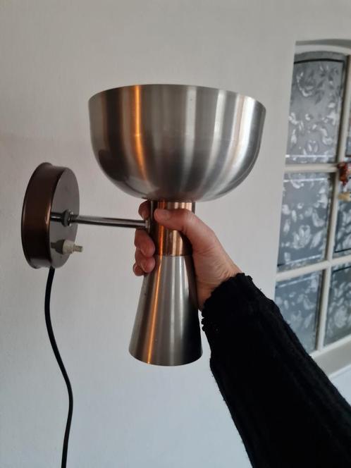 Vintage wandlamp Herda Diabolo RVS met brons, Huis en Inrichting, Lampen | Wandlampen, Zo goed als nieuw, Metaal, Ophalen of Verzenden