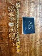 Anne Klein Gouden Bedel Horloge, Sieraden, Tassen en Uiterlijk, Polshorloge, Zo goed als nieuw, Goud, Met strass