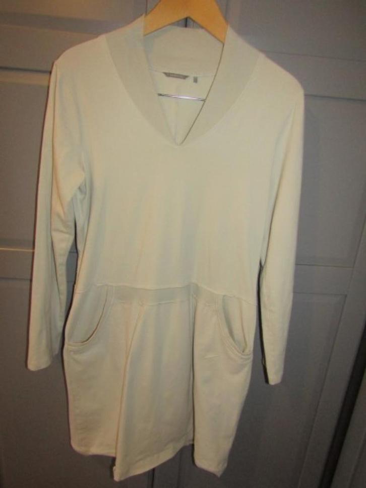 G429 Sandwich mt L jurk ecru crème wolwit, Kleding | Dames, Jurken, Zo goed als nieuw, Maat 42/44 (L), Beige, Knielengte, Verzenden