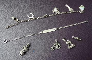1 bedelarmband, 1 naamarmband, 4 bedels, zilver, antiek beschikbaar voor biedingen