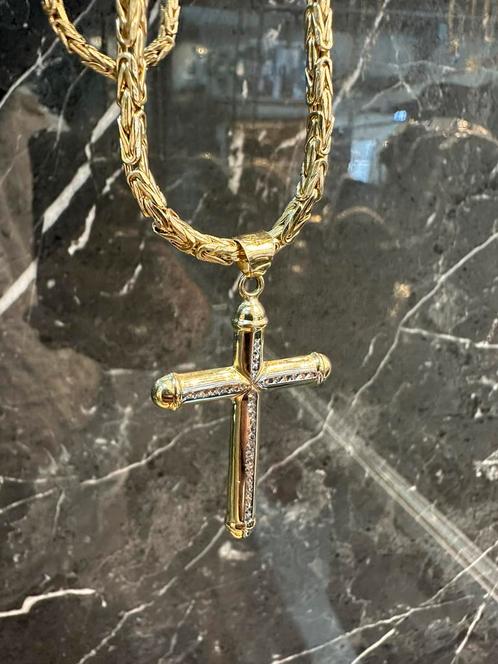 Prachtige 14k gouden koningsketting met kruis, Sieraden, Tassen en Uiterlijk, Kettingen, Nieuw, Goud, Ophalen of Verzenden