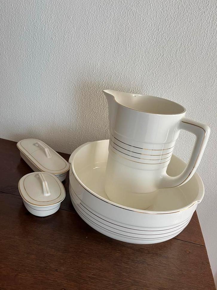 Antiek lampetstel met Gouden Rand, Antiek en Kunst, Antiek | Servies compleet, Ophalen of Verzenden