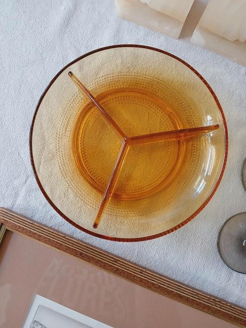 Vintage okergeel 3 vaks schaal, Antiek en Kunst, Antiek | Schalen, Ophalen of Verzenden
