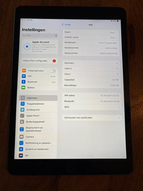 Apple iPad 7 2019 32GB Zwart goede accu IOS18.6, Computers en Software, Apple iPads, Gebruikt, Apple iPad, Wi-Fi, 10 inch, 32 GB