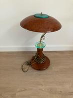Vintage Design Lamp met Bruine Kap en Groene Accenten. Uniek, Ophalen of Verzenden
