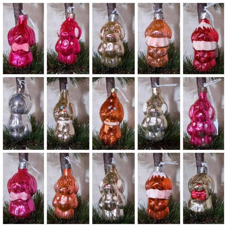 Oude antiek vintage kerstballen ussr sovjet unie hond kat, Diversen, Kerst, Ophalen of Verzenden