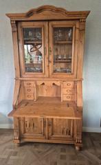 Massief Grenen secretairkast met vitrine, Ophalen, Gebruikt, 25 tot 50 cm, 200 cm of meer