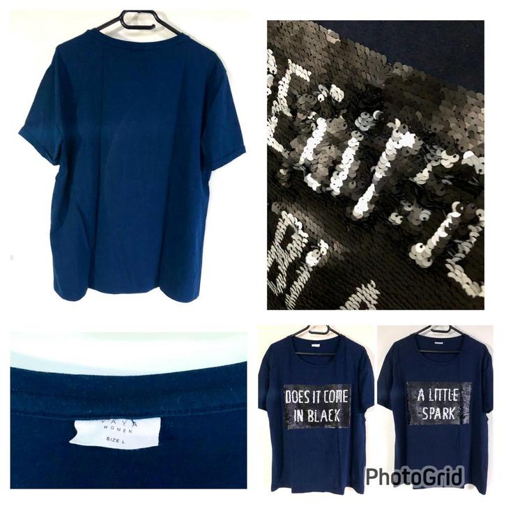 Blauw tshirt met glitters Yaya L, Kleding | Dames, T-shirts, Zo goed als nieuw, Maat 42/44 (L), Blauw, Korte mouw, Ophalen of Verzenden
