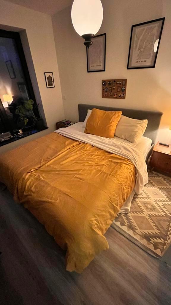 IKEA NARRON Bedframe 180x200 Grijs, Huis en Inrichting, Slaapkamer | Bedden, Zo goed als nieuw, Tweepersoons, 180 cm, 200 cm, Stof