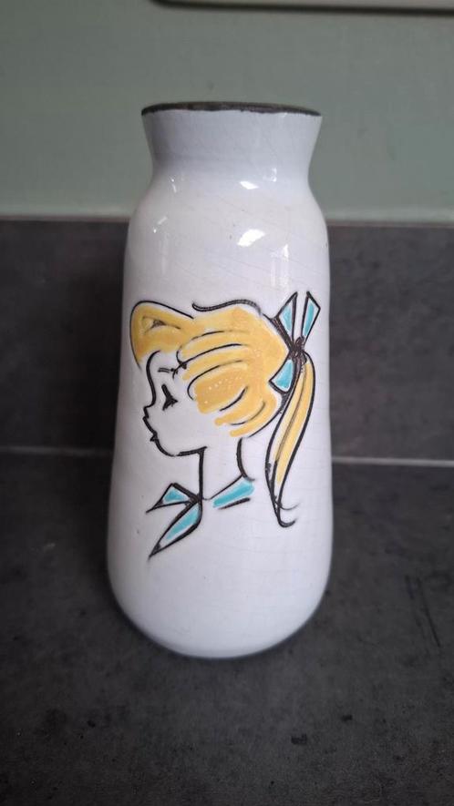 Zeldzame Vintage vaas met meisjeshoofd Aalten Couzijn, Huis en Inrichting, Woonaccessoires | Vazen, Minder dan 50 cm, Glas, Ophalen of Verzenden