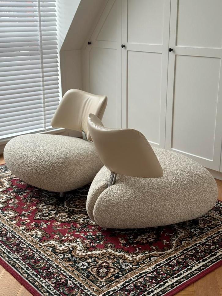 2x Leolux Pallone Pa – Leder & Crème Bouclé, Huis en Inrichting, Fauteuils, Nieuw, Leer, Metaal, Stof, 50 tot 75 cm, 75 tot 100 cm