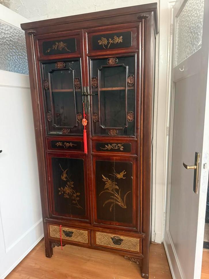 Authentieke Chinese kast – handbeschilderd, massief hout, Huis en Inrichting, Kasten | Vitrinekasten, Zo goed als nieuw, 150 tot 200 cm