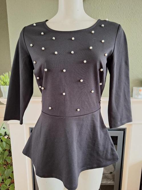 Mint & Berry peplum parel zwarte top M 38 gratis verz in NL, Kleding | Dames, Tops, Zo goed als nieuw, Maat 38/40 (M), Zwart, Lange mouw