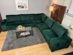 GRATIS LEVERING Enorme Groene Fluwelen Hoekbank, Huis en Inrichting, Ophalen of Verzenden, Zo goed als nieuw, Noordkade 68A, Stof