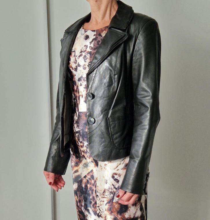 Zwart soepel leren jasje maat 38, Arma, Kleding | Dames, Jasjes, Kostuums en Pakken, Zo goed als nieuw, Jasje, Maat 38/40 (M)