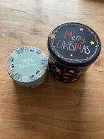 2x kerst trommel (blikken) voorraadbussen, koektrommel, Ophalen, Gebruikt