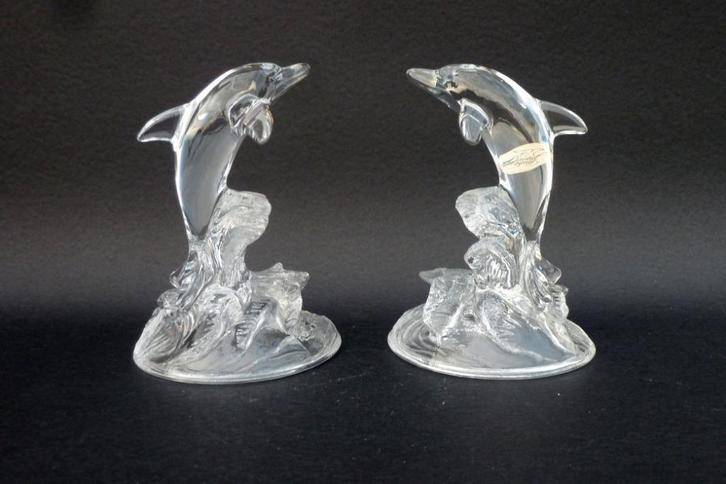 Cristal d'Arques - Dolfijn (2 identieke beeldjes) (kristal), Antiek en Kunst, Antiek | Glas en Kristal, Ophalen of Verzenden