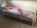 Houten bed met 2 lades, Ophalen, 90 cm, Eenpersoons, Bruin