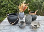 Set brocante schalen, manden en vazen van aardewerk, Ophalen, Zo goed als nieuw, Rond, Steen of Aardewerk