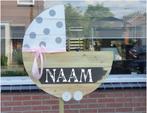 Geboortebord Kinderwagen met Roze Strik Groot Model, Kinderen en Baby's, Kraamcadeaus en Geboorteborden, Ophalen of Verzenden