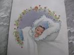 Oud Geboortekaartje uit 1950 - Slapende Baby met Blauwe Muts, Verzamelen, Geboortekaartje, Voor 1970, Verzenden