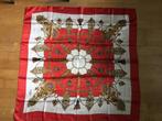 Vintage damessjaal, rood, goud, wit, Ophalen of Verzenden, Sjaal