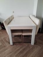 Witte eettafel + 6x Leder Stoelen metalen frame, Ophalen, Gebruikt