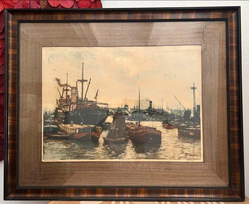 Litho Rijnhaven Jan Sirks, Antiek en Kunst, Kunst | Schilderijen | Klassiek, Ophalen of Verzenden