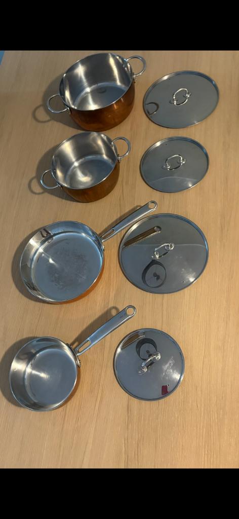FINMAT koperen pannenset van IKEA, Huis en Inrichting, Keuken | Potten en Pannen, Zo goed als nieuw, Pannenset, Overige materialen