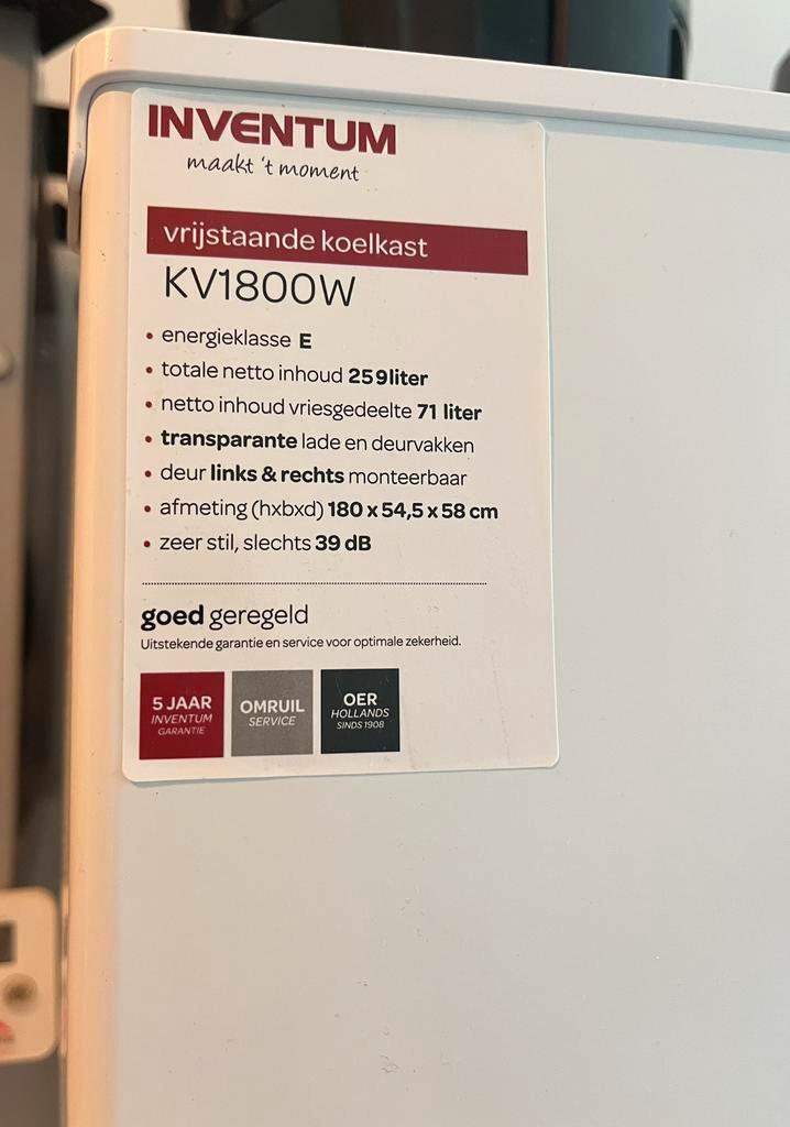 Inventum koelkast wit 180x55 met Garantie in Almere, Witgoed en Apparatuur, Koelkasten en IJskasten, Zo goed als nieuw, Met vriesvak