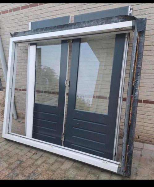 tuindeuren | dubbele | openslaande | hout | gebruikt, Doe-het-zelf en Verbouw, Kozijnen en Schuifpuien, Zo goed als nieuw, Deurkozijn