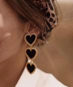 Zwarte statement oorbellen goud hartjes earrings, Nieuw, Overige materialen, Ophalen of Verzenden, Zwart