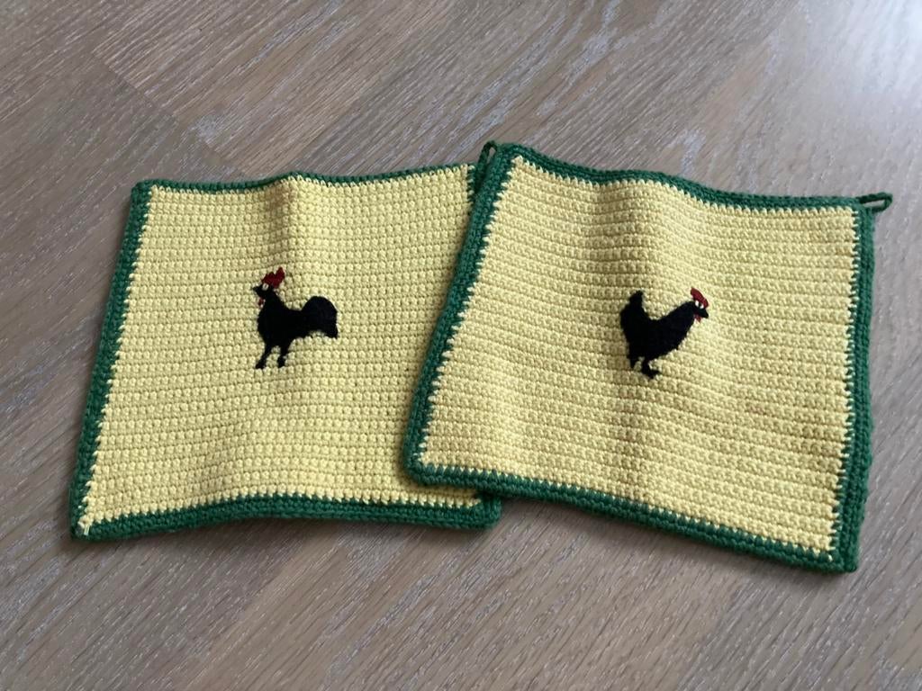 Gehaakte pannenlappen zwarte kip, Ophalen, Zo goed als nieuw, Geel, Overige typen