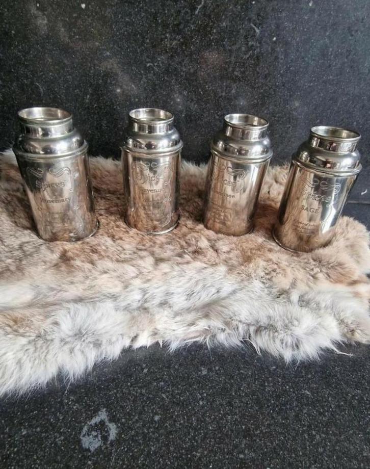 Fraaie set van 4 originele kruiden potten, Antiek en Kunst, Antiek | Goud en Zilver, Ophalen of Verzenden