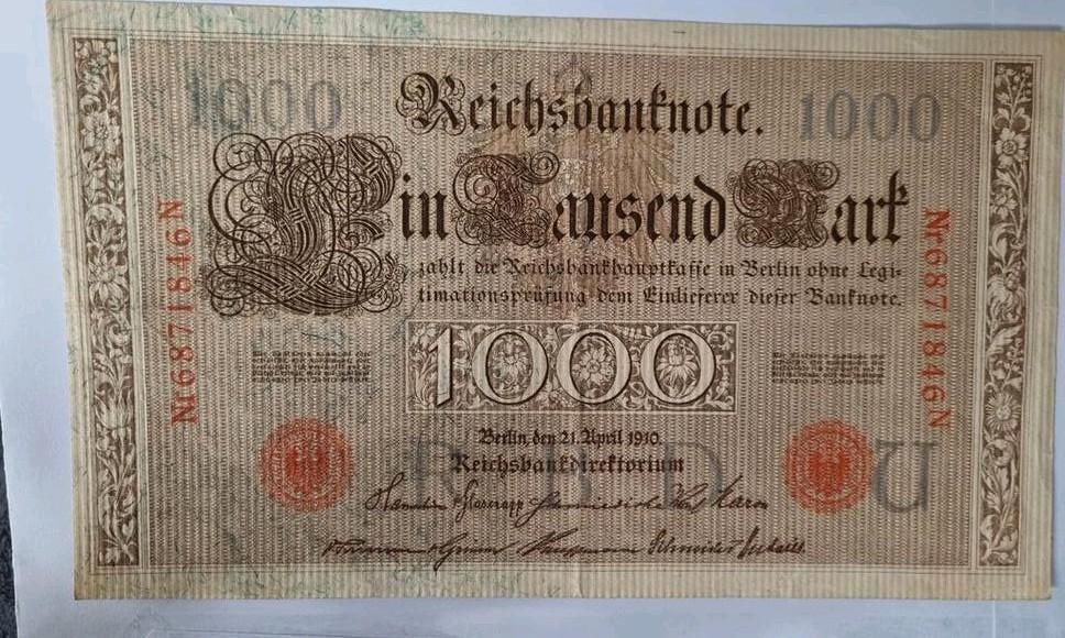 Bankbiljet 1000 mark.Duitsland 1910, Postzegels en Munten, Bankbiljetten | Europa | Niet-Eurobiljetten, Ophalen of Verzenden, Duitsland