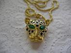 Een Goudkleurige ketting en Panterkop met Groene Strass Ogen, Verzenden, Overige materialen, Ketting