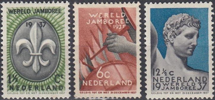 Nederland- 1937 - Wereld Jamboree- NVPH-293 t/m NVPH-295 - O, Postzegels en Munten, Postzegels | Nederland, Postfris, T/m 1940