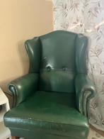 Groene Leer fauteuil, Huis en Inrichting, Fauteuils, Klassiek, Ophalen of Verzenden, Zo goed als nieuw, 50 tot 75 cm