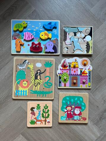 6 stuks Houten Puzzels beschikbaar voor biedingen