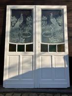 Antieke Dubbele ensuite deuren met art-Deco geëtst glas, Doe-het-zelf en Verbouw, Deuren en Horren, Ophalen, Gebruikt, 120 cm of meer