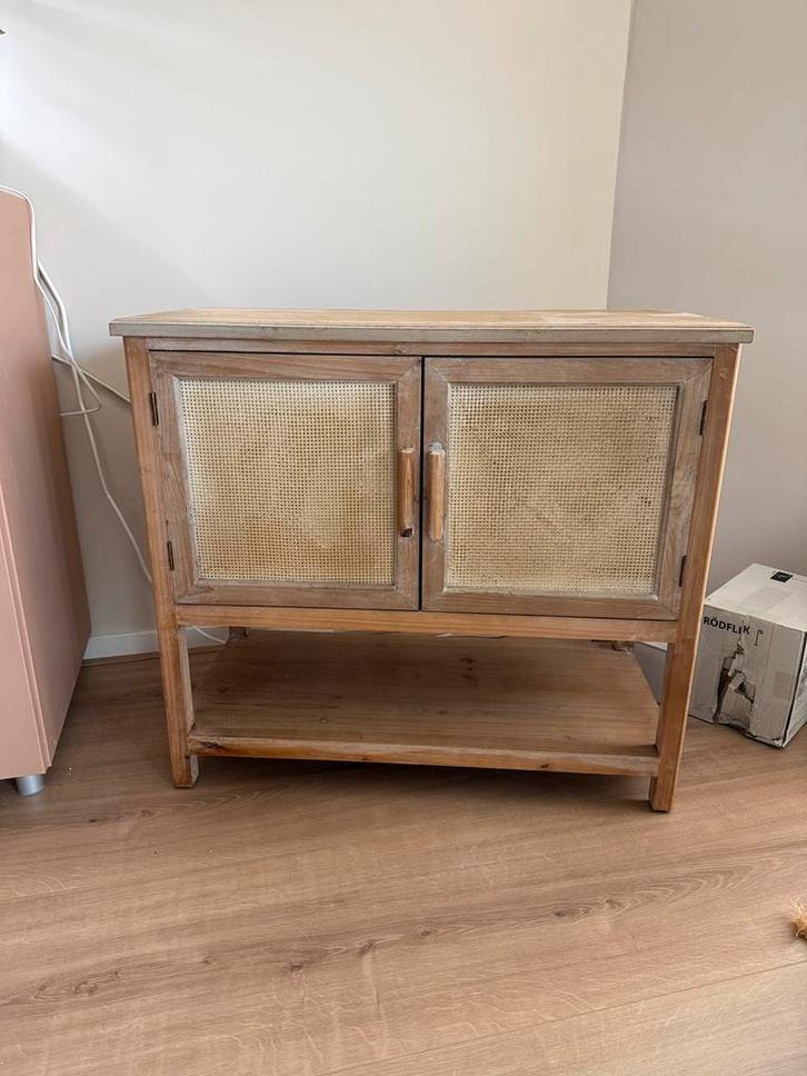Rotan Kastje, Naturel Houten Kast, 80x38x72 cm, Retro, Boho, Huis en Inrichting, Kasten | Dressoirs, Zo goed als nieuw, 50 tot 100 cm