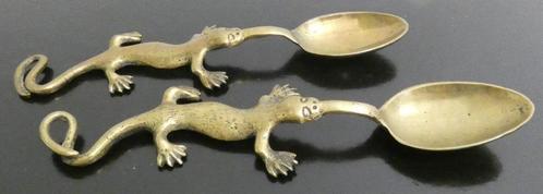 2x gekko, salamander,hagedis lepels-messing brons [809], Antiek en Kunst, Antiek | Koper en Brons, Ophalen